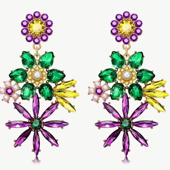 💜 Betsey Johnson sparkling & colorful drop dangle flower earrings 💜 - Picture 7 of 7